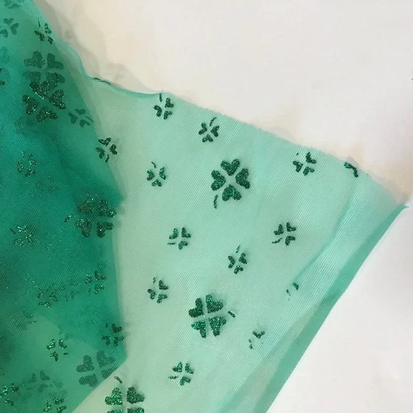 Green Mesh Fabric Glitter Shamrock Design St Patricks Day Craft Sewing Material - Picture 5 of 6